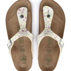 Discount Birkenstock Gizeh Vegan Birko-Flor Watercolor Flower White Thong Sandal