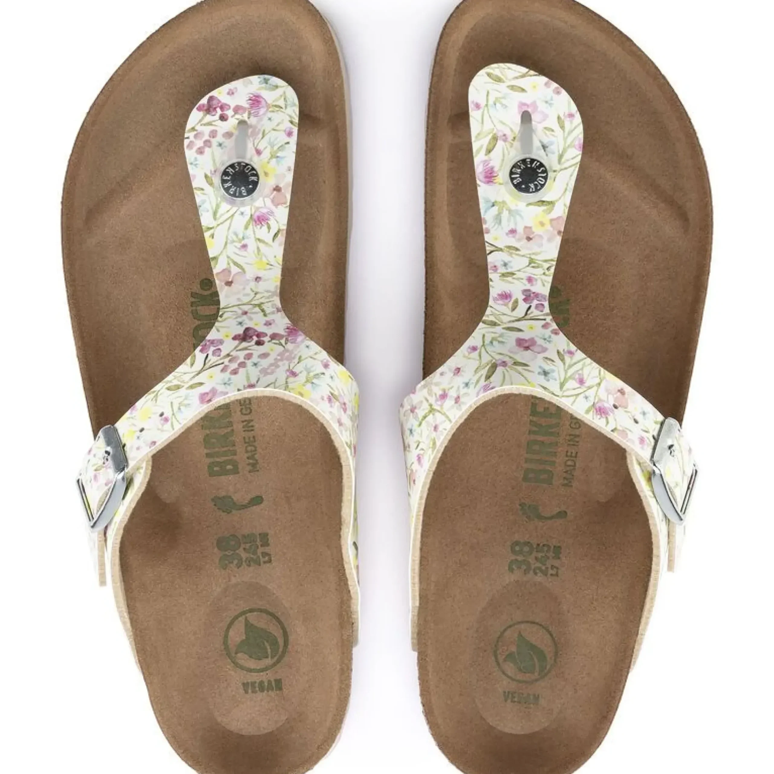 Discount Birkenstock Gizeh Vegan Birko-Flor Watercolor Flower White Thong Sandal