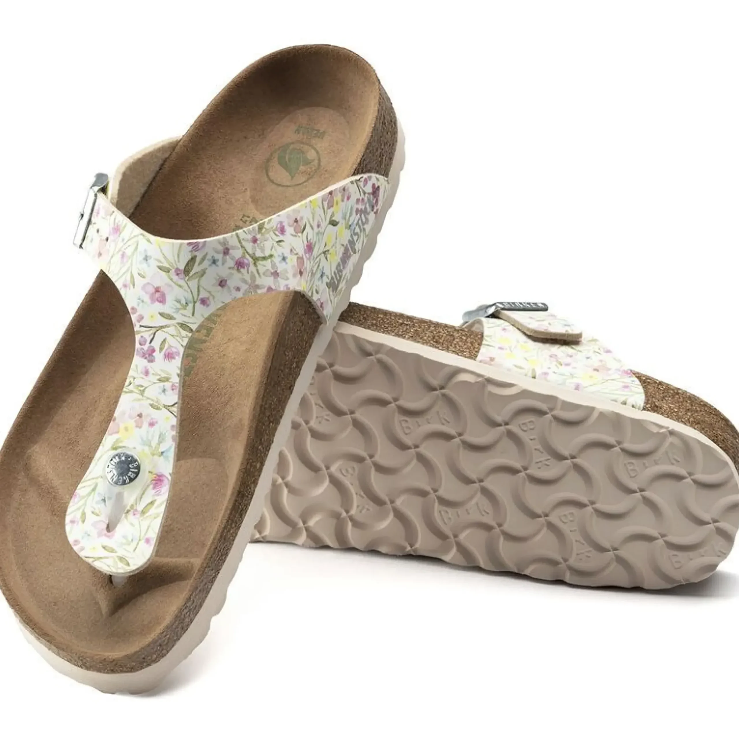 Discount Birkenstock Gizeh Vegan Birko-Flor Watercolor Flower White Thong Sandal