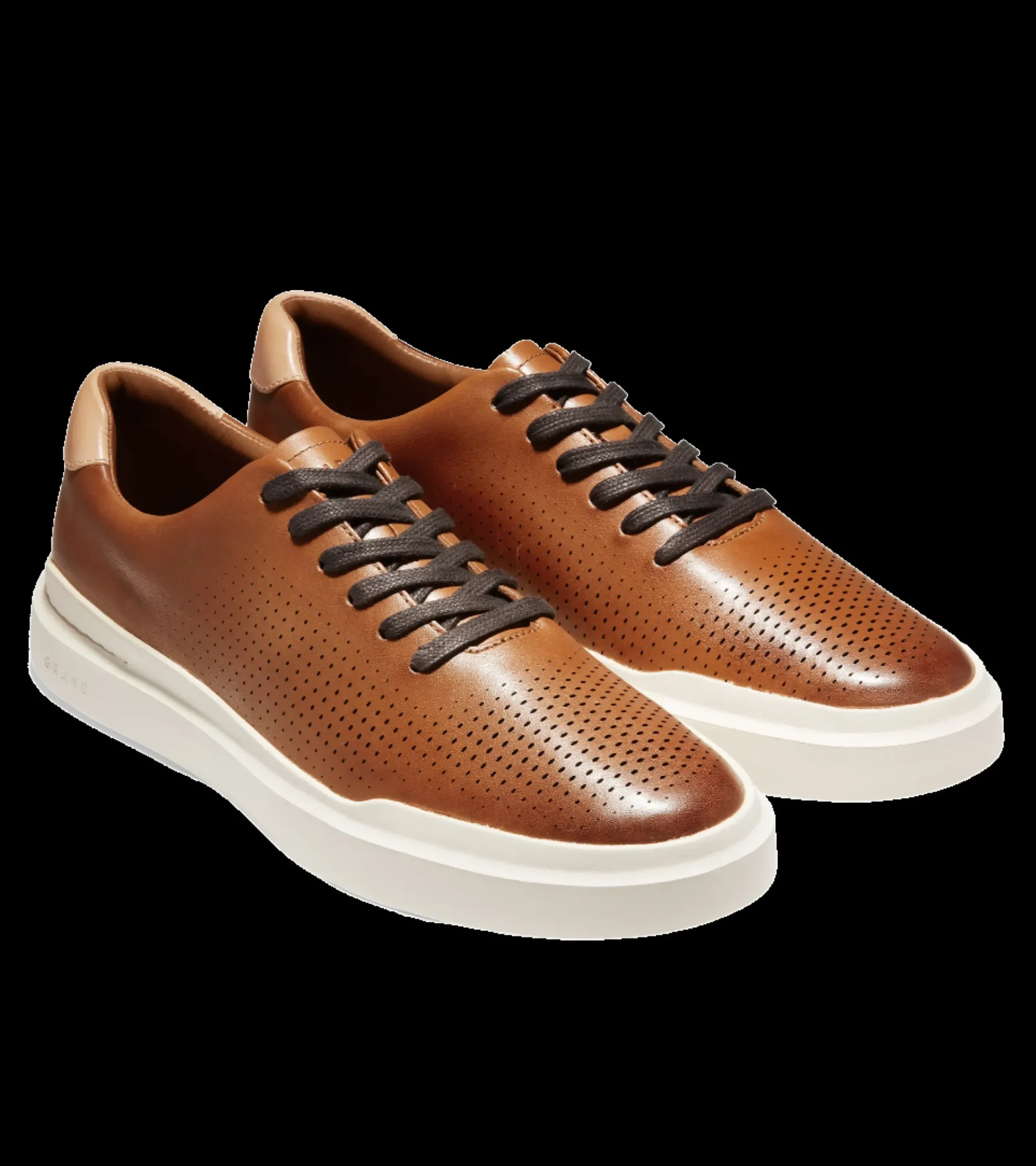 Discount Cole Haan Grandpru00F8 Rally Laser Cut Tan Brown Leather Lace-Up Sneaker