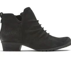 Outlet Rockport Gratasha 2 Panel Black Ruched Leather Ankle Boot