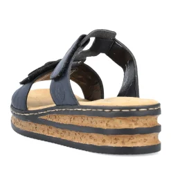 Rieker Gurgano Navy Embossed Wedge Slide Sandal