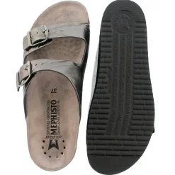 Mephisto Harmony Metallic Grey Leather Crinkle Slide Sandal