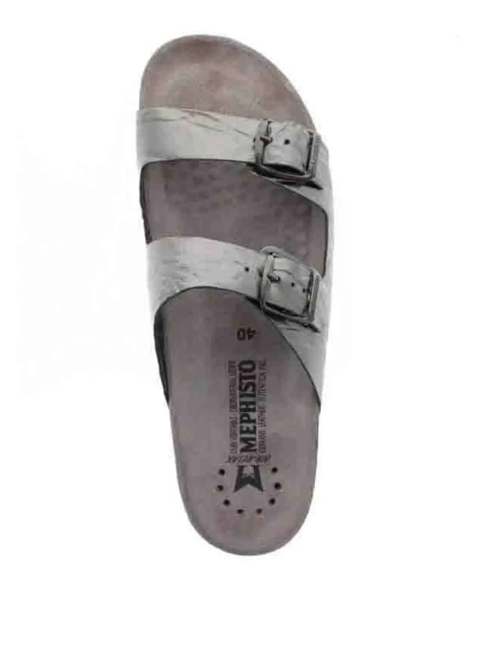Mephisto Harmony Metallic Grey Leather Crinkle Slide Sandal