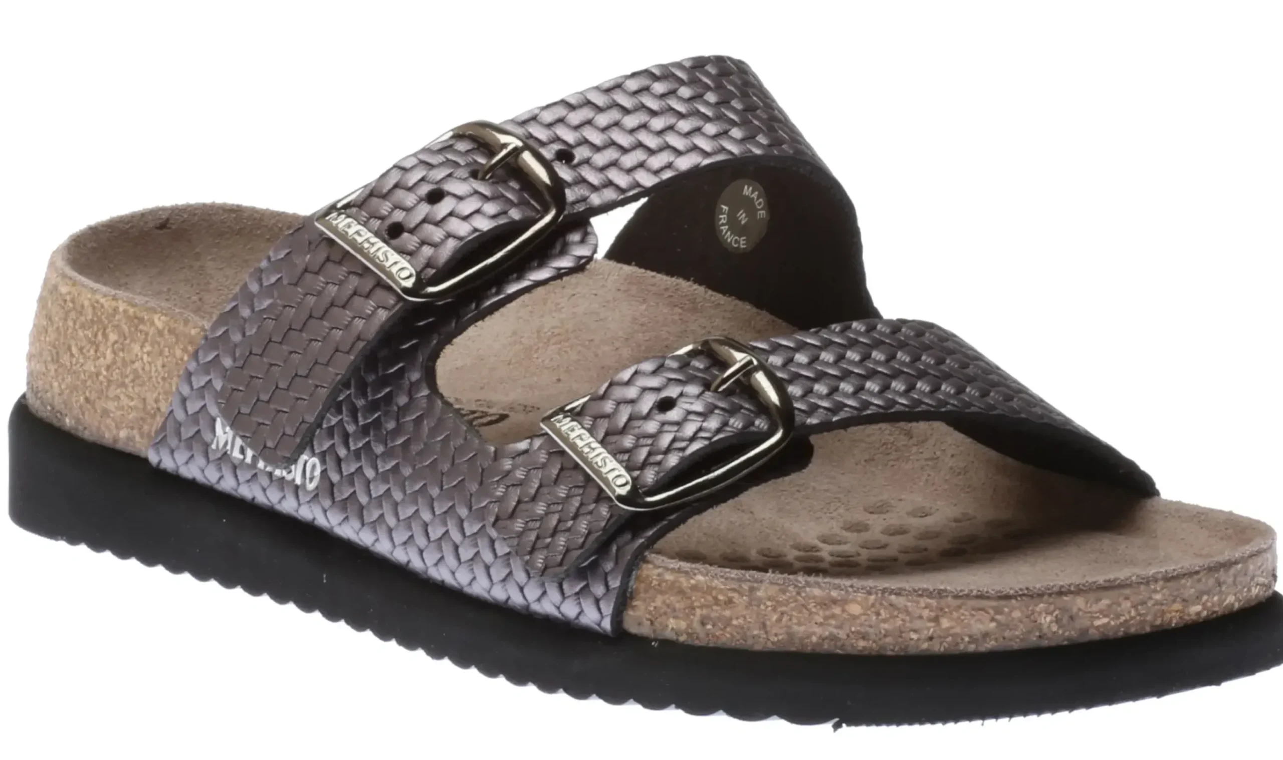 New Mephisto Helda Plus Wide Width Grey Twist Slide Sandal