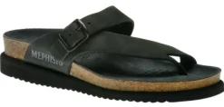 Hot Mephisto Helen Black Nubuck Leather Thong Sandal