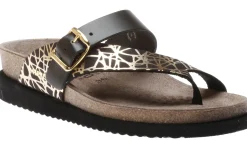 Hot Mephisto Helen Mix Black Gold Graphic Leather Thong Sandal