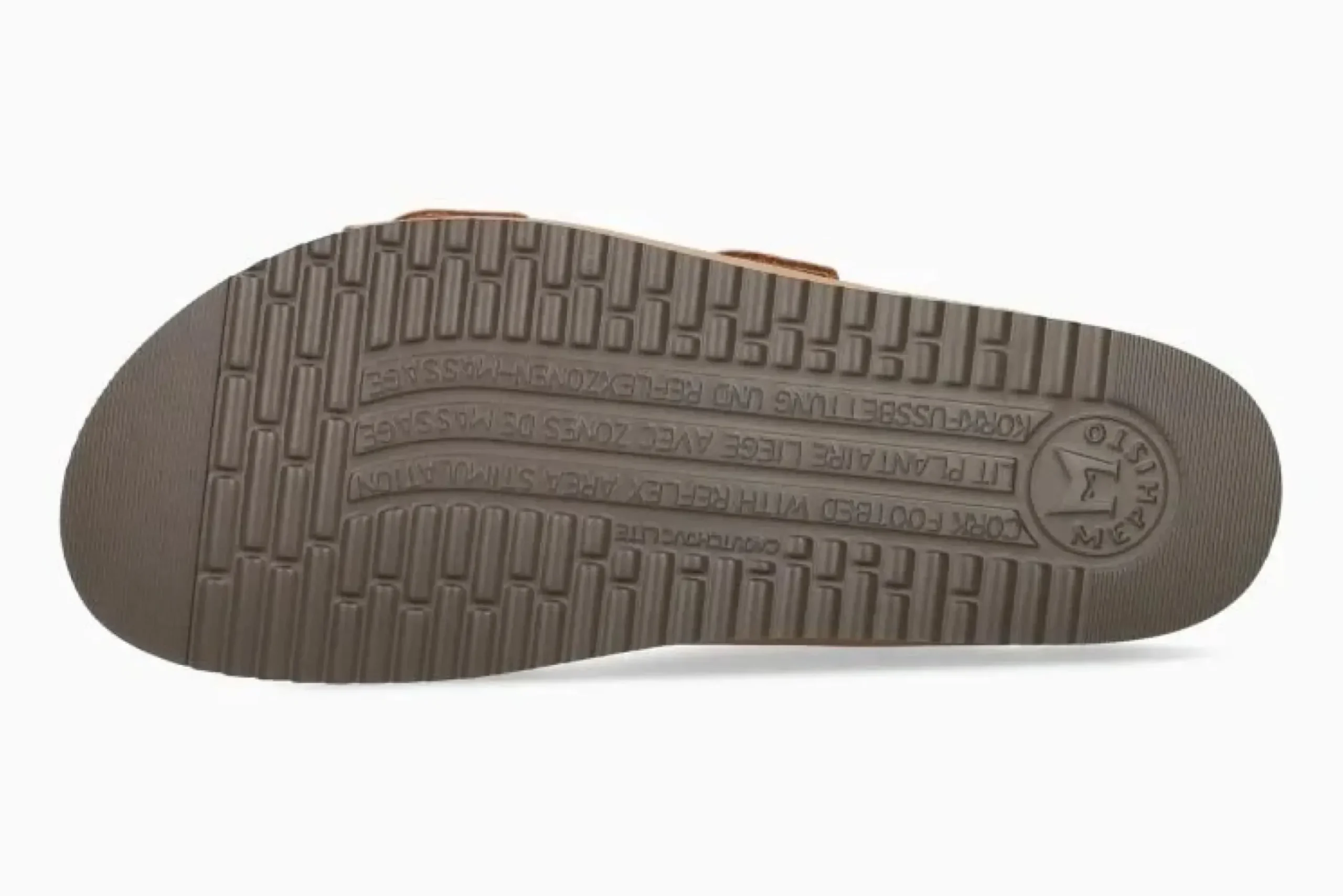Discount Mephisto Hester Camel Brown Scratch Gold Buckle Slide Sandal
