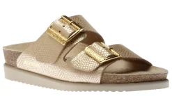 Online Mephisto Hester Light Sand Gold Buckle Textured Leather Slide Sandal
