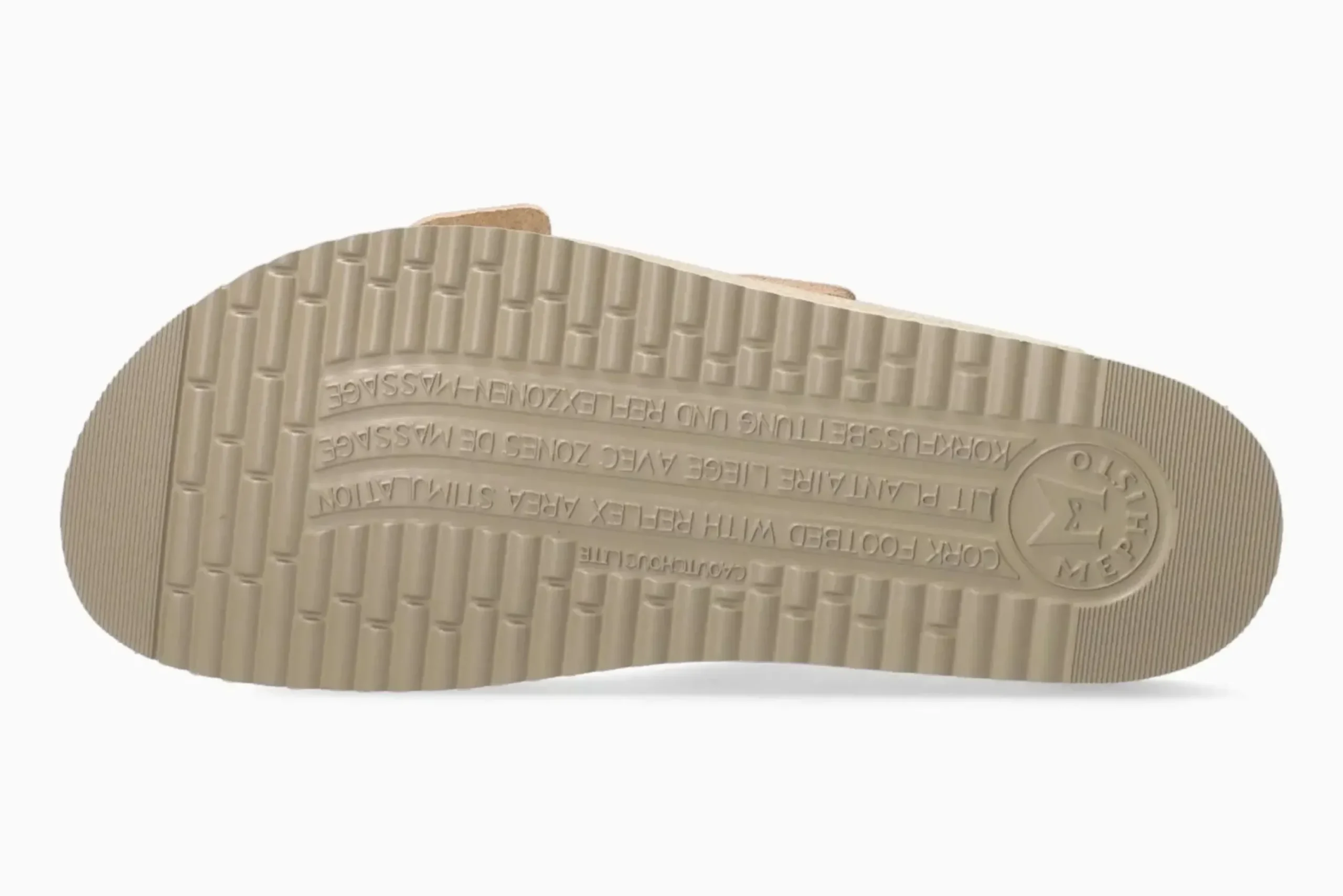 Online Mephisto Hester Light Sand Gold Buckle Textured Leather Slide Sandal