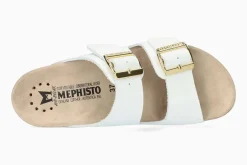 Clearance Mephisto Hester White Patent Gold Buckle Slide Sandal
