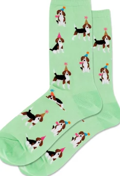 New Hotsox Women's Party Beagle Mint Crew Socks