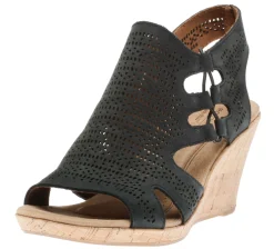 Sale Cobb Hill Janna Black Nubuck Wedge Sandal