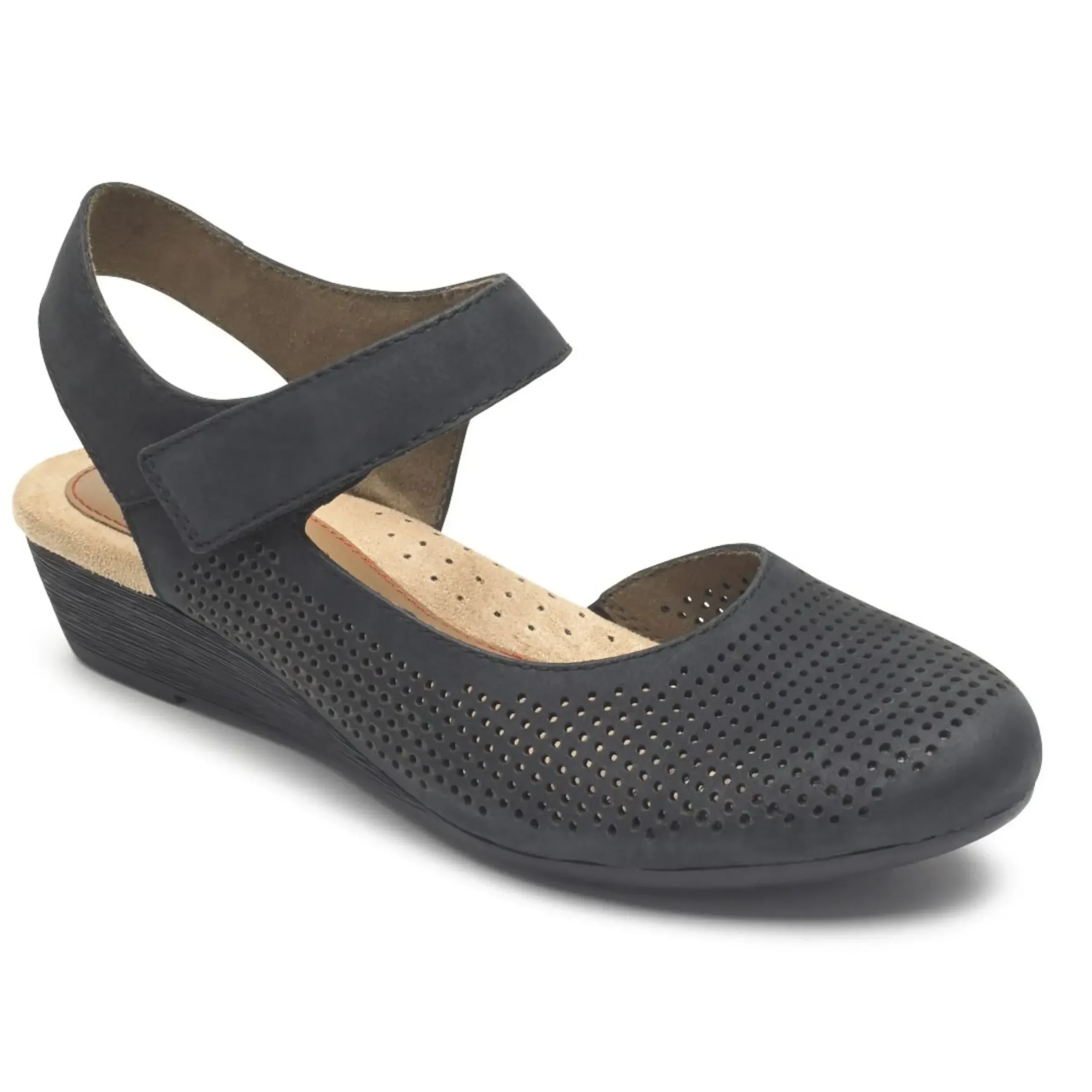 Sale Rockport Judson Black Perforated Leather Wedge Sandal