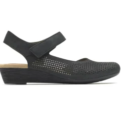 Sale Rockport Judson Black Perforated Leather Wedge Sandal