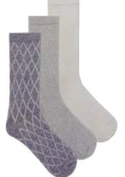 Discount K. BELL Grey Diamond Texture Crew Socks (3 Pair Pack)