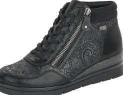 Outlet Remonte Korfu Black Paisley Wedge Ankle Boot