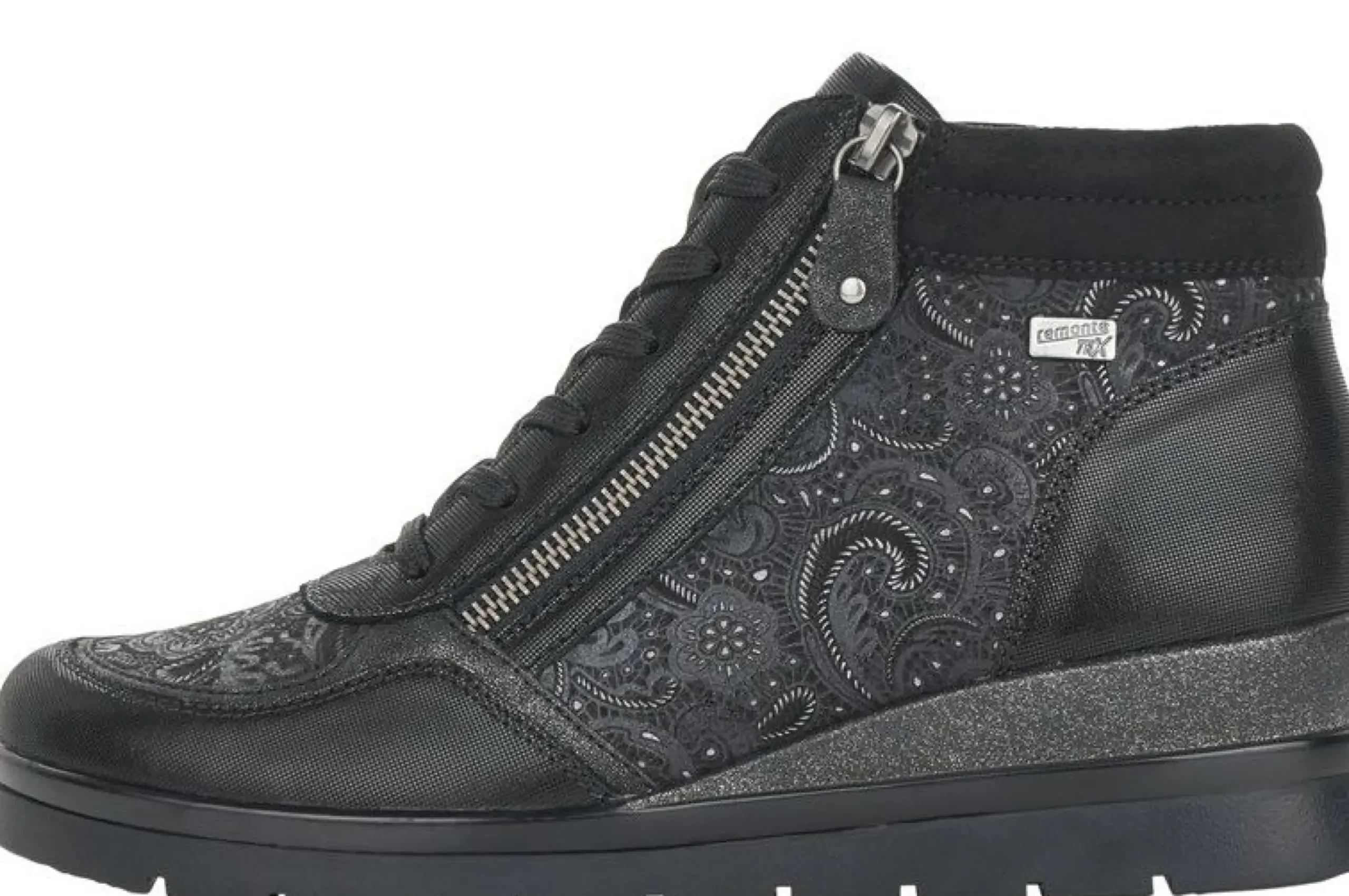 Outlet Remonte Korfu Black Paisley Wedge Ankle Boot