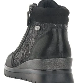 Outlet Remonte Korfu Black Paisley Wedge Ankle Boot