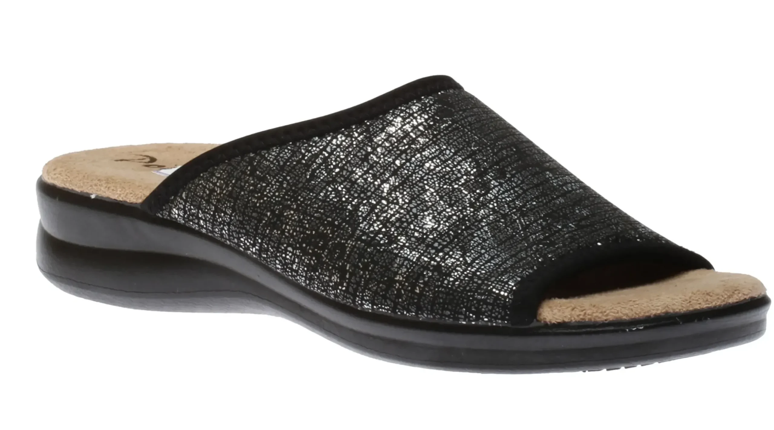 Polyflex Ladies Black Silver Slide Sandal