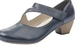 Best Rieker Lugano Dark Blue Leather Mary Jane Heel