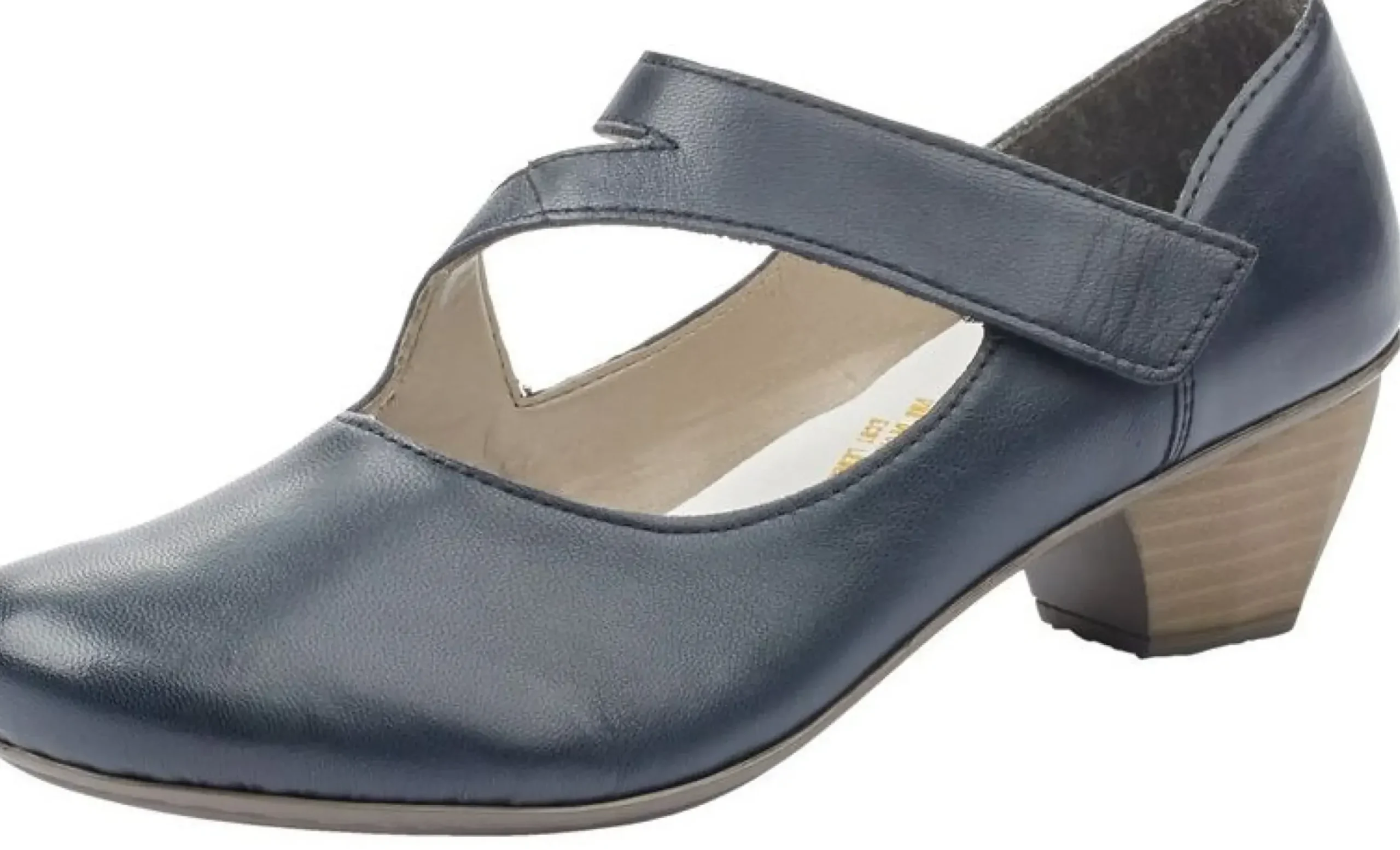 Best Rieker Lugano Dark Blue Leather Mary Jane Heel