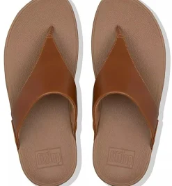 Hot Fit Flop Lulu Light Tan Brown Leather Thong Sandal