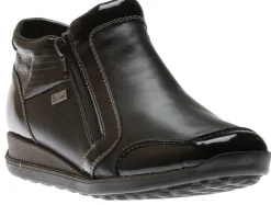 Clearance Rieker Luxor Black Patent Trim Double Zipper Ankle Boot
