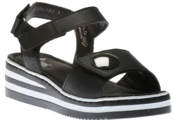 Discount Rieker Luzern Black White Stripe Sole Wedge Sandal