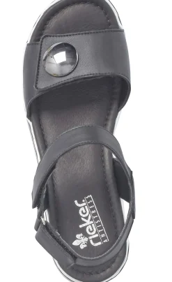 Discount Rieker Luzern Black White Stripe Sole Wedge Sandal