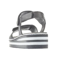 Discount Rieker Luzern Black White Stripe Sole Wedge Sandal