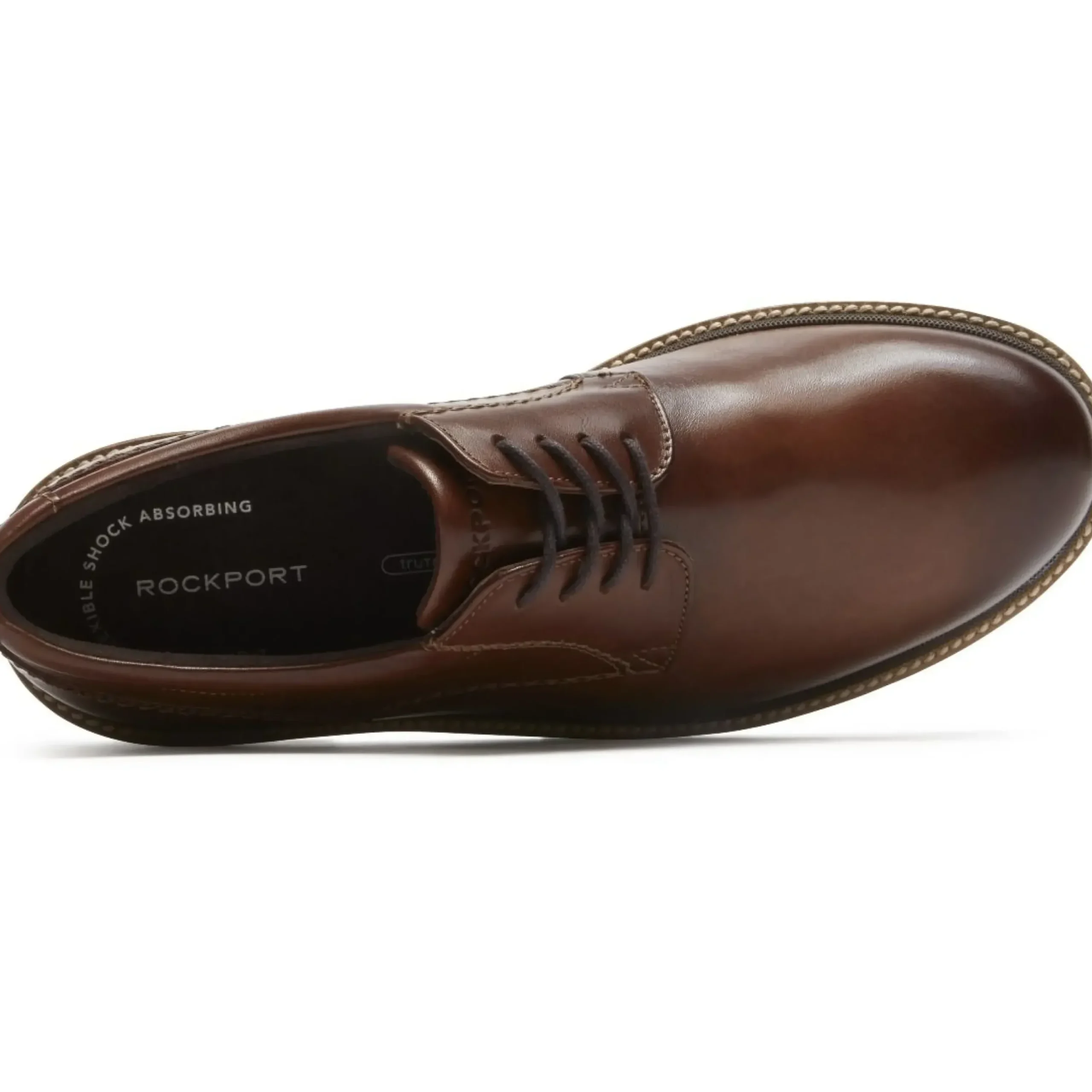 Sale Rockport Marshall Dark Brown Leather Plain Toe Oxford Dress Shoe