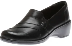Discount Clarks May Marigold Black Leather Slip-On Dress Loafer