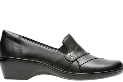 Discount Clarks May Marigold Black Leather Slip-On Dress Loafer