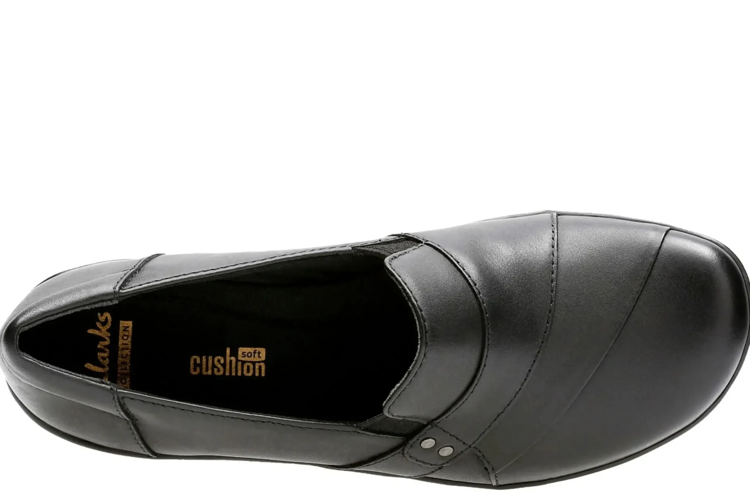 Discount Clarks May Marigold Black Leather Slip-On Dress Loafer