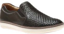 Sale Johnston & Murphy Mcguffey Woven Black Leather Slip-On Sneaker