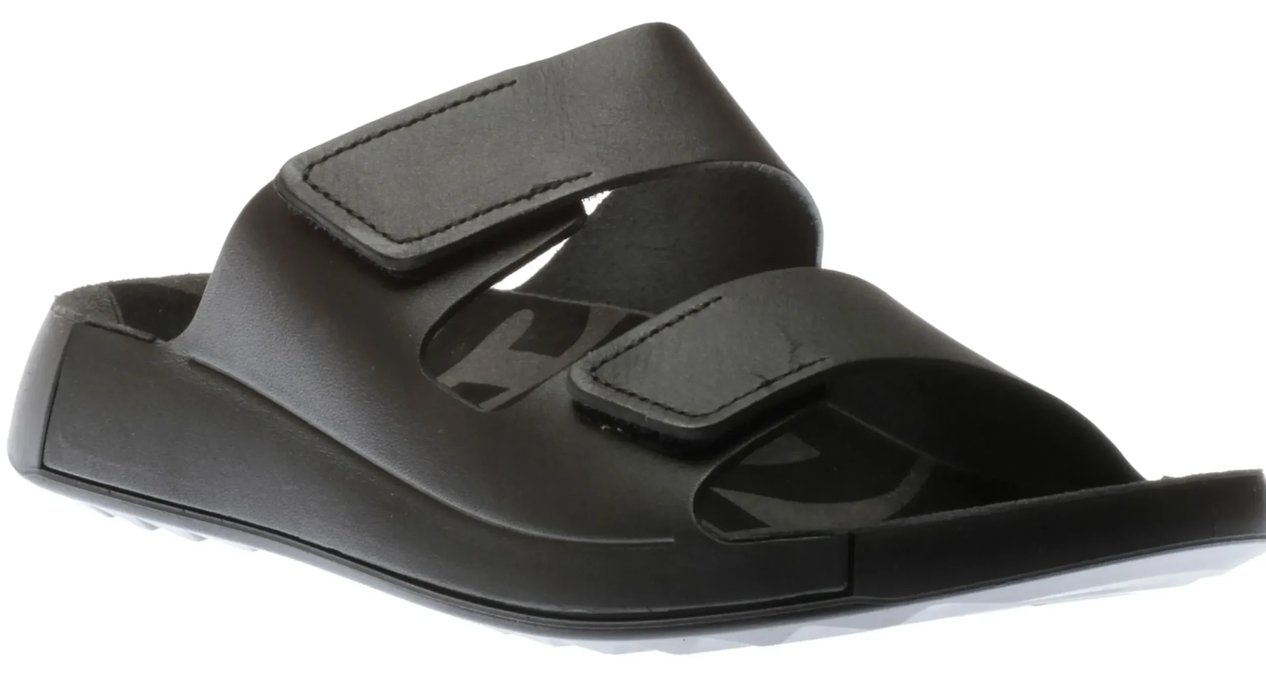 Online Ecco Men's 2Nd Cozmo Black Leather Double Strap Slide Sandal