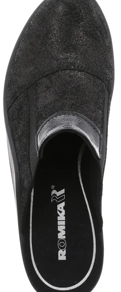 New Romika Mokassetta 257 Black Metallic Suede Clog