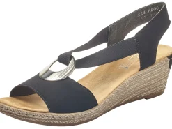 Clearance Rieker Morokko Black Silver Disc Wedge Sandal