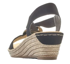 Clearance Rieker Morokko Black Silver Disc Wedge Sandal