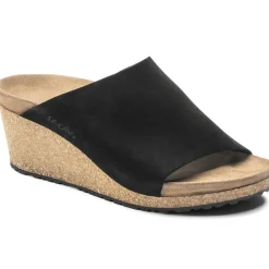 Online Papillio Namica Black Suede Leather Slide Wedge Sandal