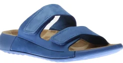 Clearance Ecco 2Nd Cozmo Regatta Blue Leather Double Strap Slide Sandal