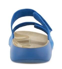 Clearance Ecco 2Nd Cozmo Regatta Blue Leather Double Strap Slide Sandal
