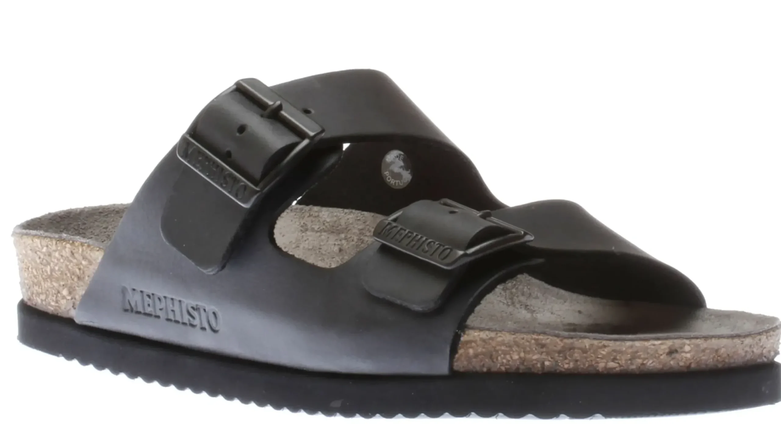 Best Mephisto Nerio Black Scratch Leather Slide Sandal