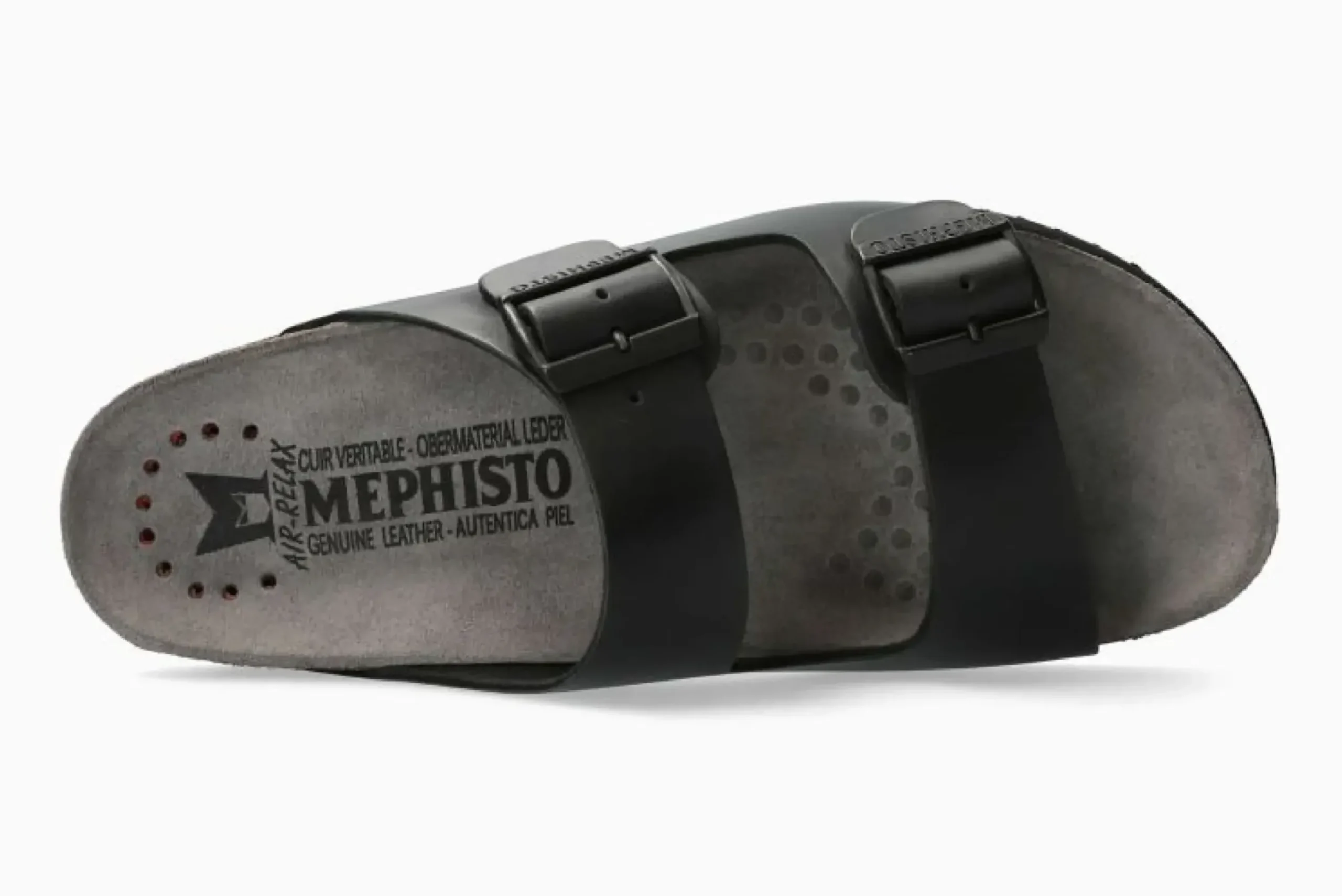 Best Mephisto Nerio Black Scratch Leather Slide Sandal