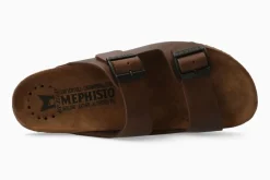 Discount Mephisto Nerio Scratch Brown Leather Slide Sandal