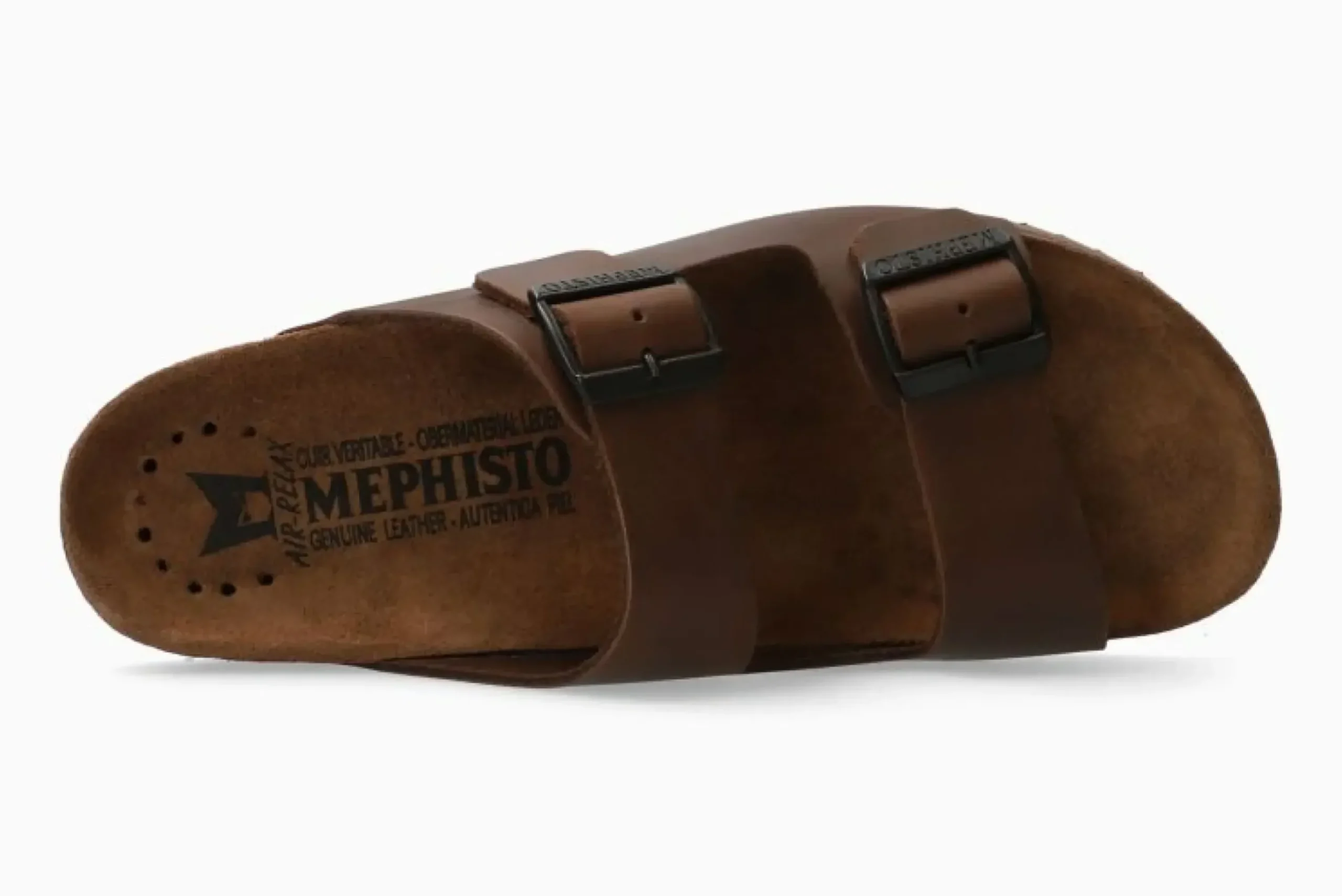 Discount Mephisto Nerio Scratch Brown Leather Slide Sandal