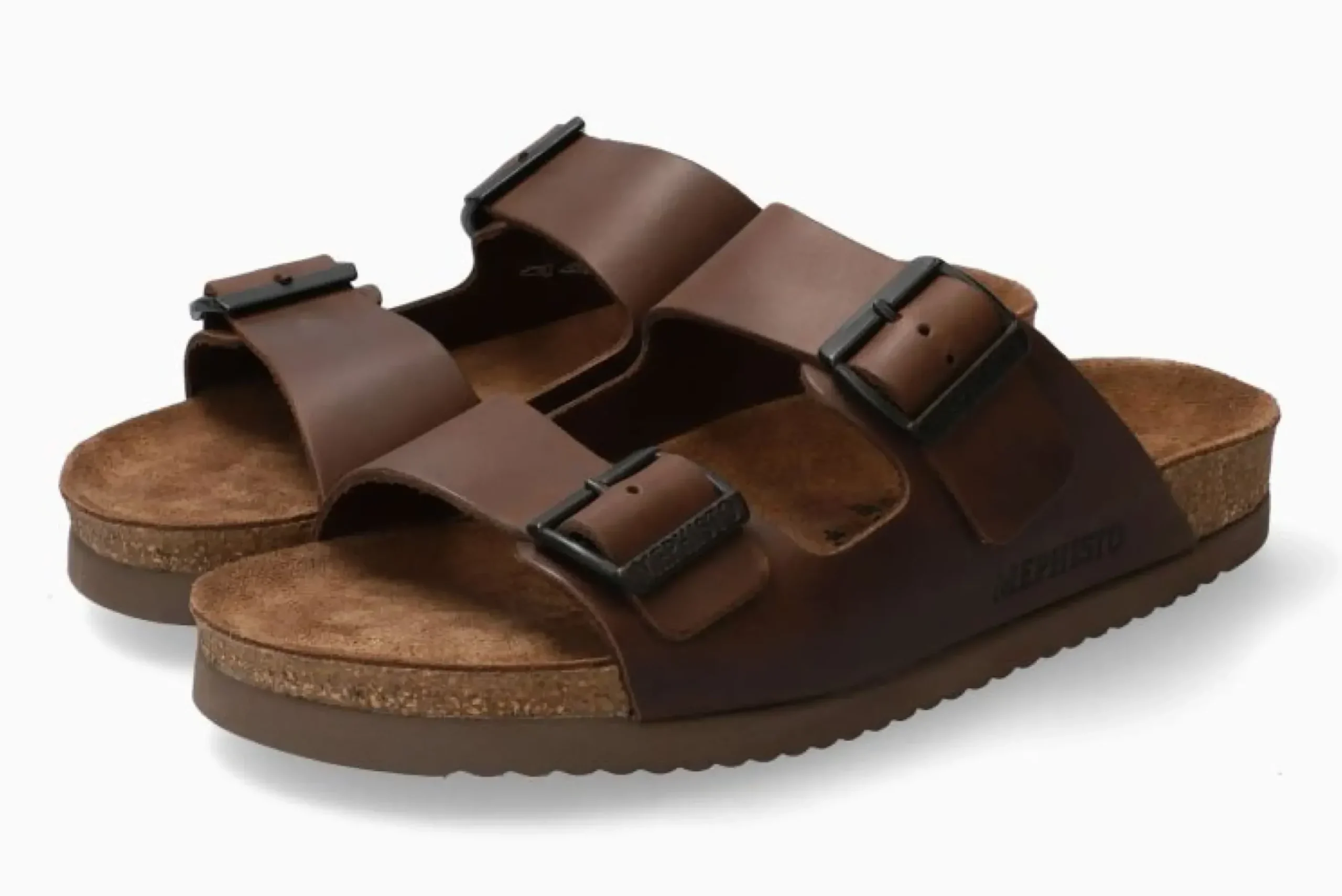 Discount Mephisto Nerio Scratch Brown Leather Slide Sandal