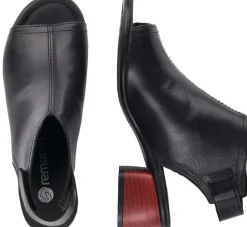 Outlet Remonte Odean Black Leather Chunky Heel Sandal