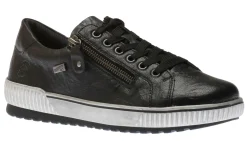 Sale Remonte Ottawa Black Leather Zipper Lace-Up Sneaker